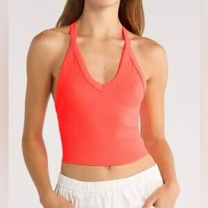 Free People All Clear V neck Cami in Neon Coral Sz M/L